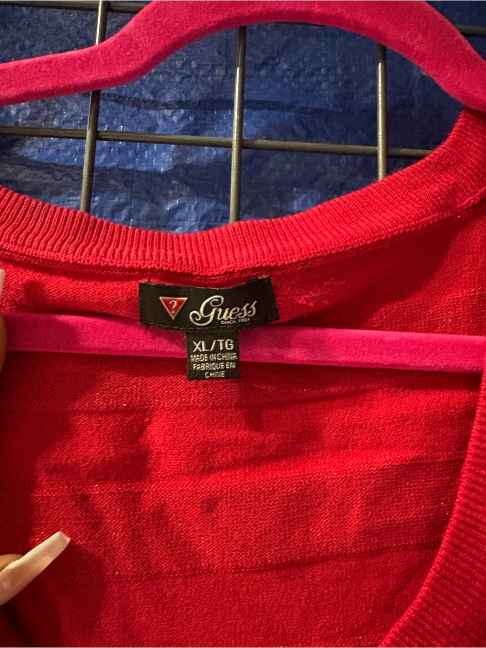 GUESS Red Rhinestone Logo striped Sweater - Picture 2 of 2